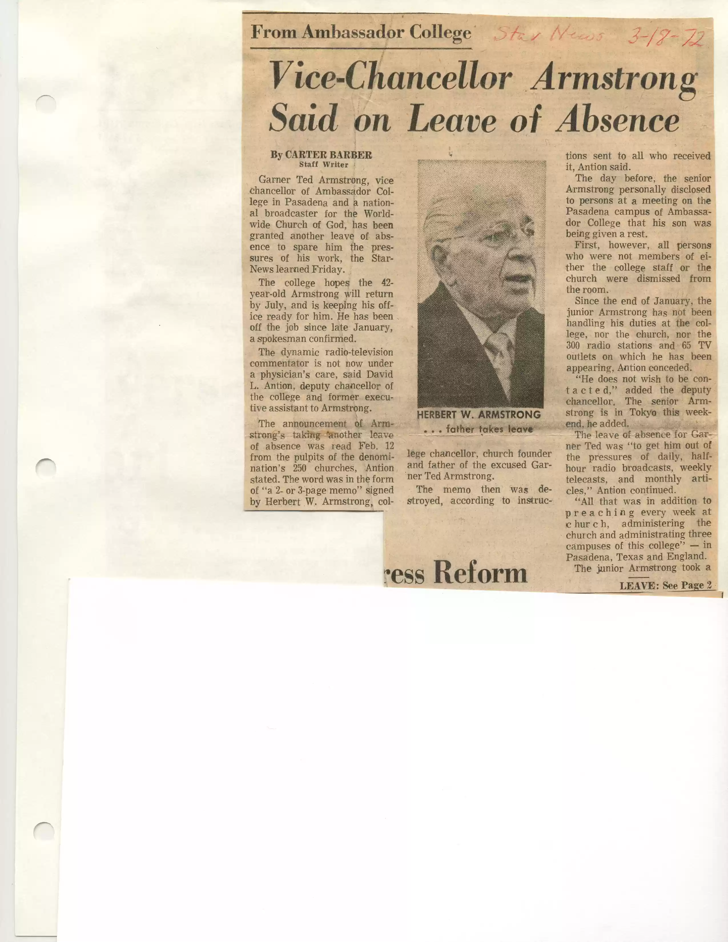 1. Pasadena Star News, 3-18-72
